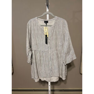 Women's JNY Jones New York White Black Striped Tunic 2X